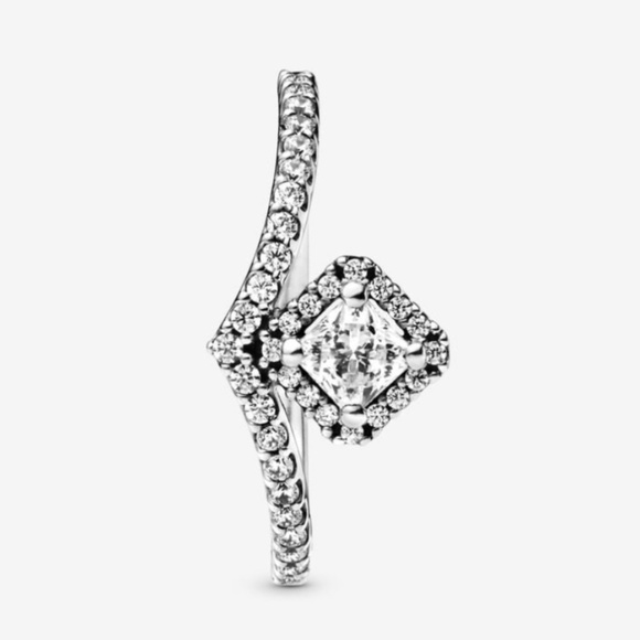 Pandora Sterling Silver with Cubic Zirconia Antique Style Wishbone Ring - Picture 6 of 7